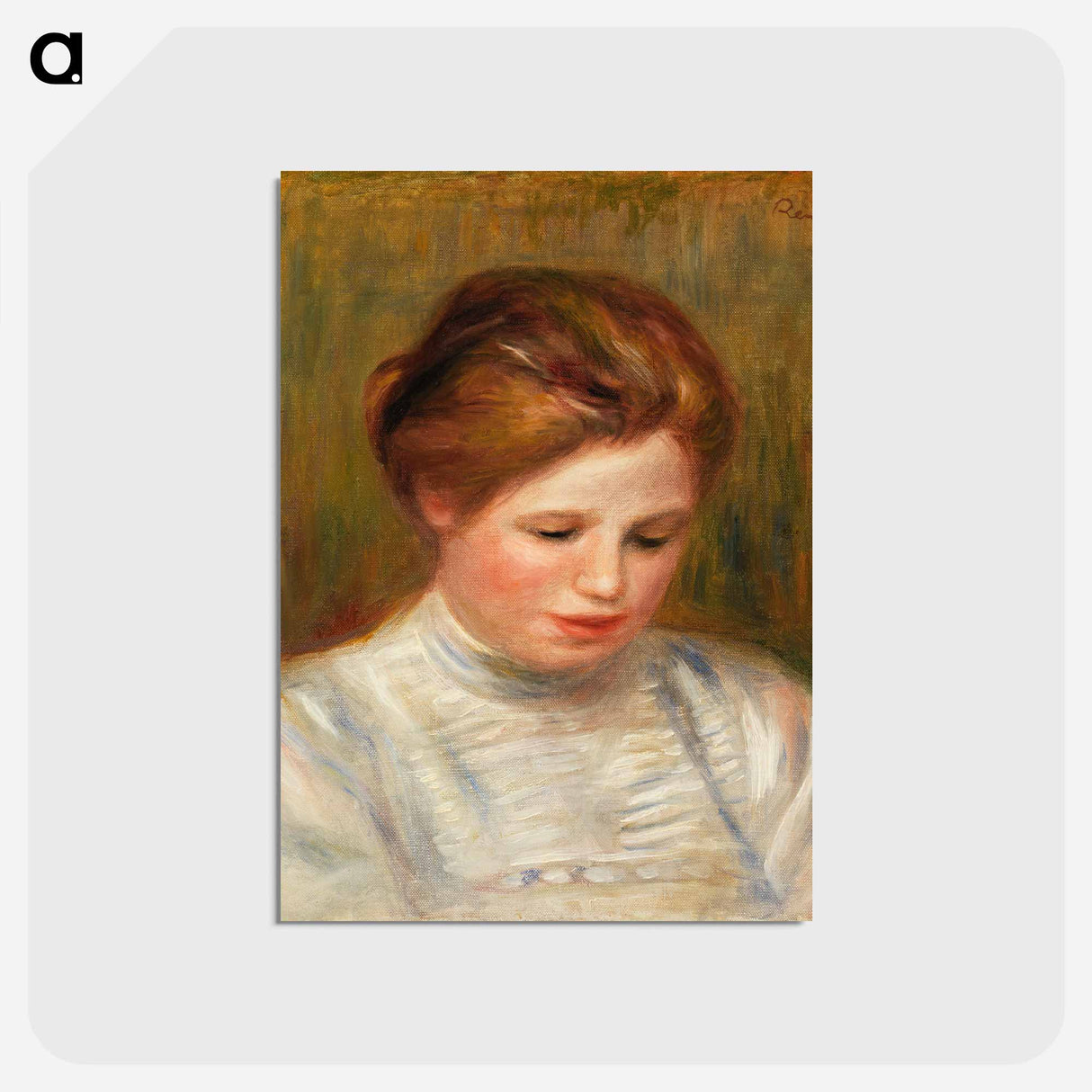 アートポストカード-Head (Tête); also called Etude de brodeuse - ピエール オーギュスト ルノワール Postcard.