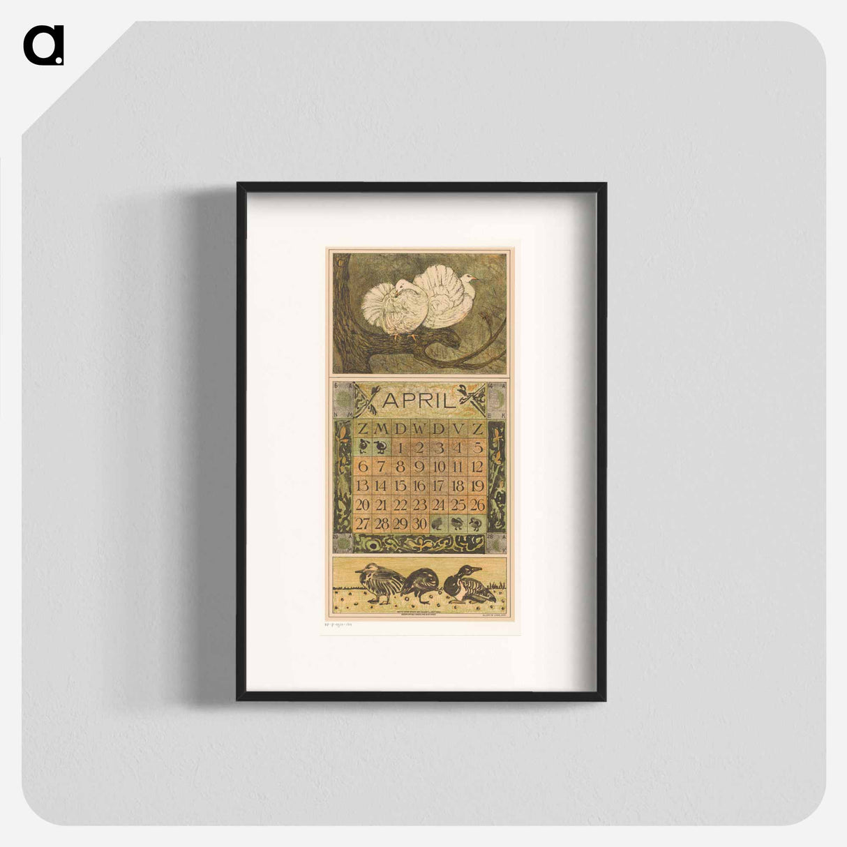 Calendar for April with two duiven - Theo van Hoytema Poster.