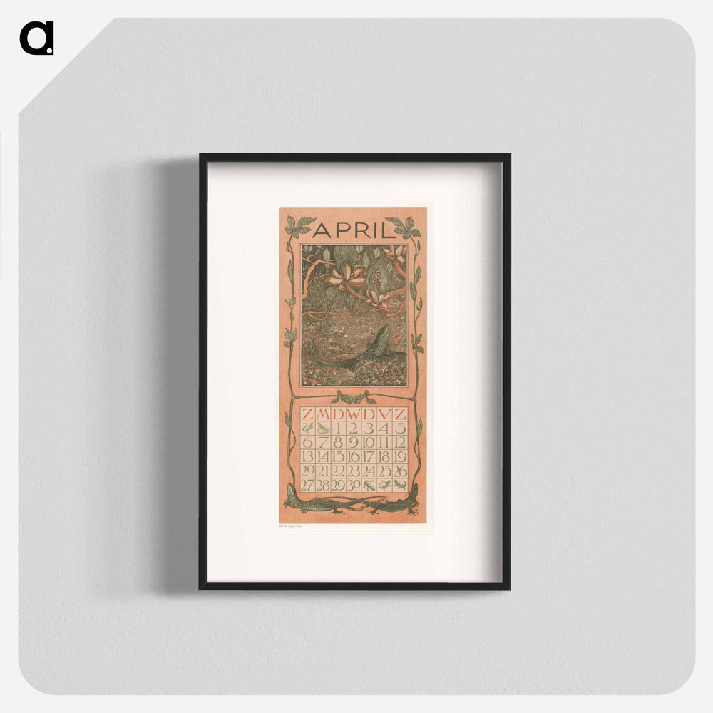 Calendar for April with flowers - Theo Van Hoytema Poster.