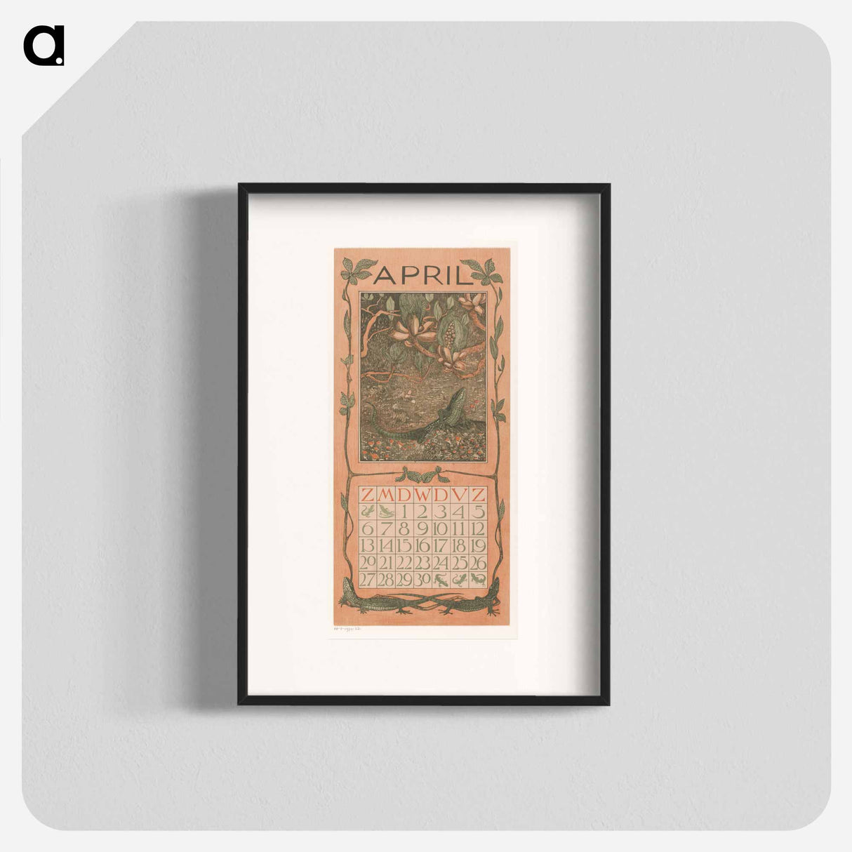 Calendar for April with flowers - Theo Van Hoytema Poster.