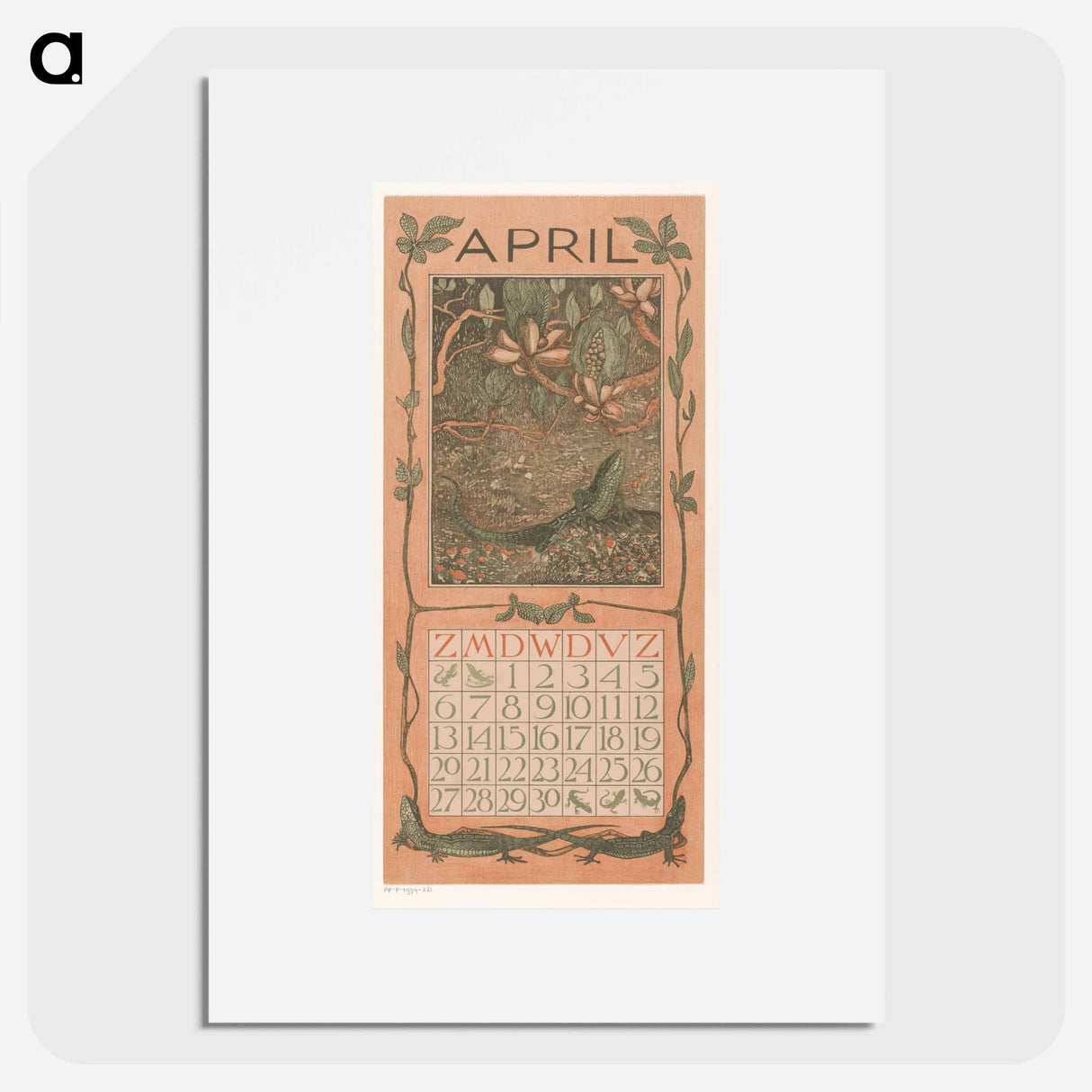 Calendar for April with flowers - Theo Van Hoytema Poster.