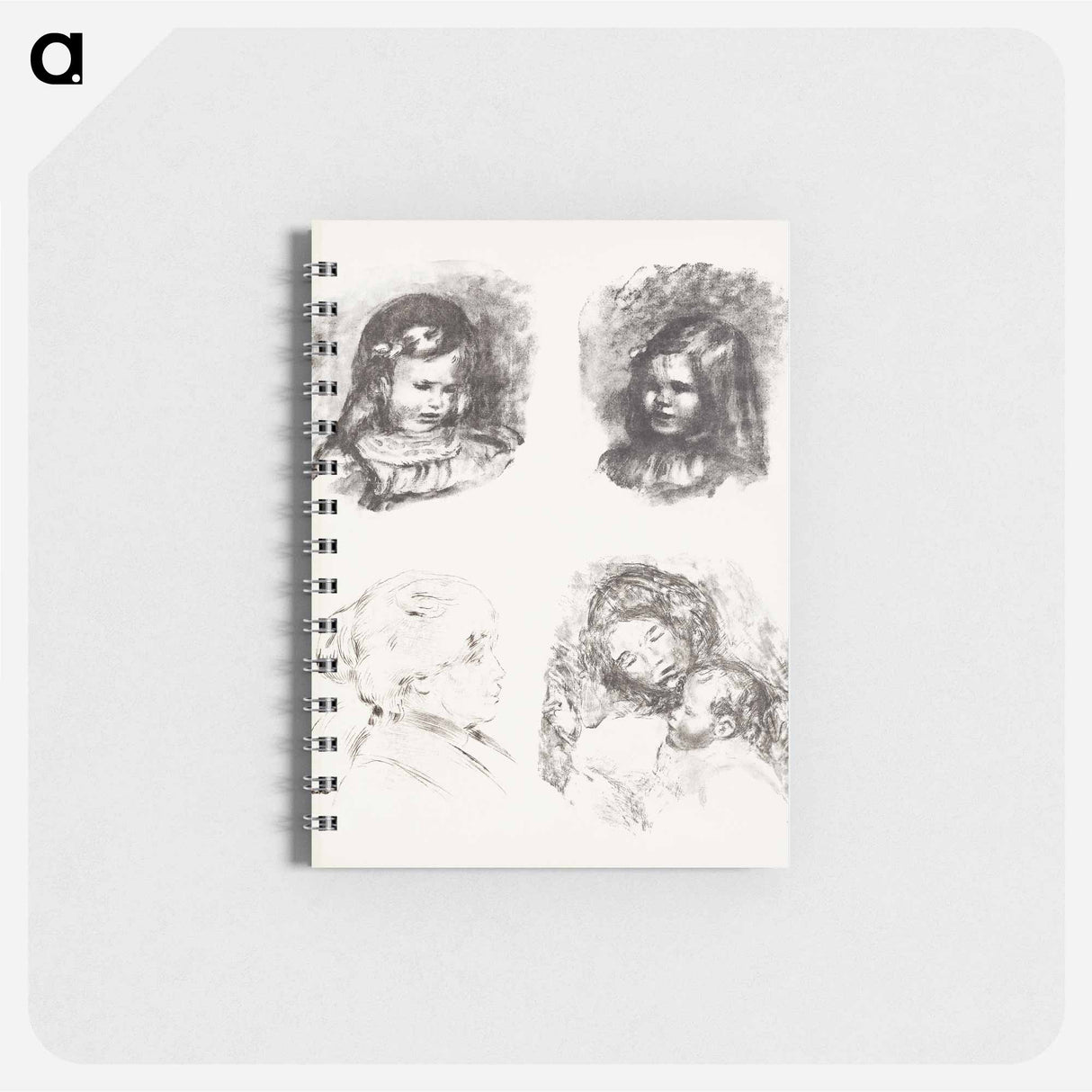 Lithograph of Claude Renoir, Head Lowered, Claude Renoir, Turned to the Left, Berthe Morisot, and Maternity, large plate - ピエール オーギュスト ルノワール Memo.