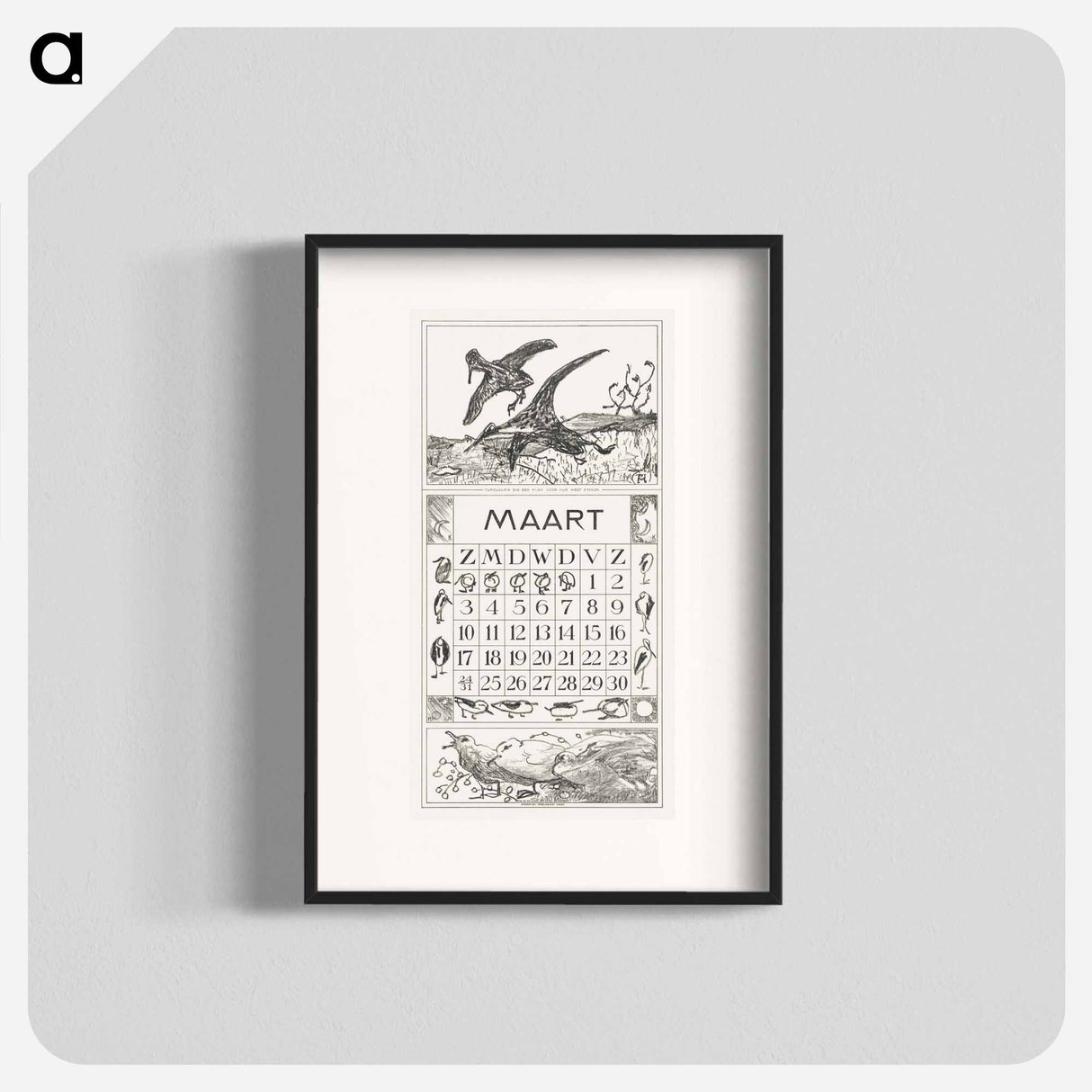 Calendar with flowers - Theo van Hoytema Poster.