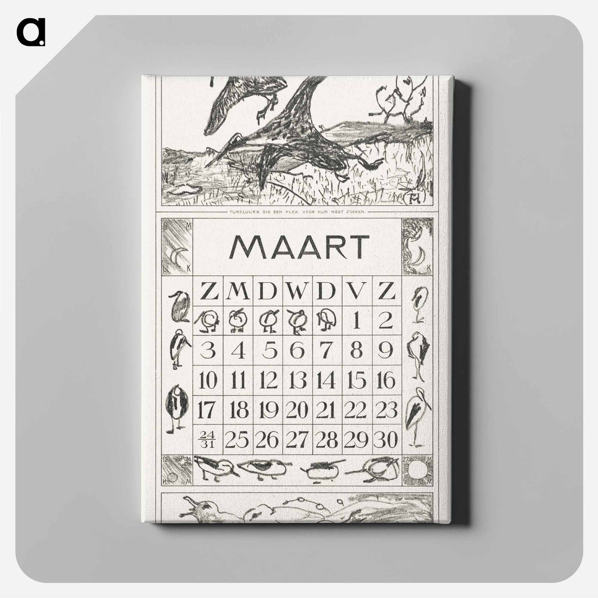 Calendar with flowers - Theo van Hoytema Canvas.