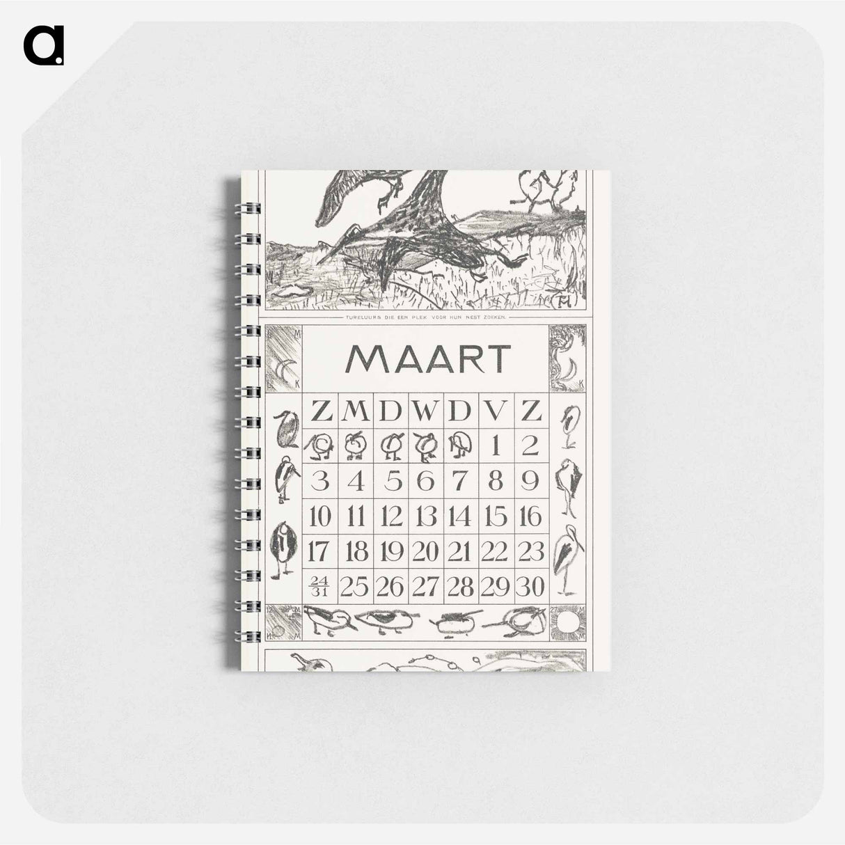 Kalenderblad maart met tureluurs - テオ ヴァン ホイテマ Memo.