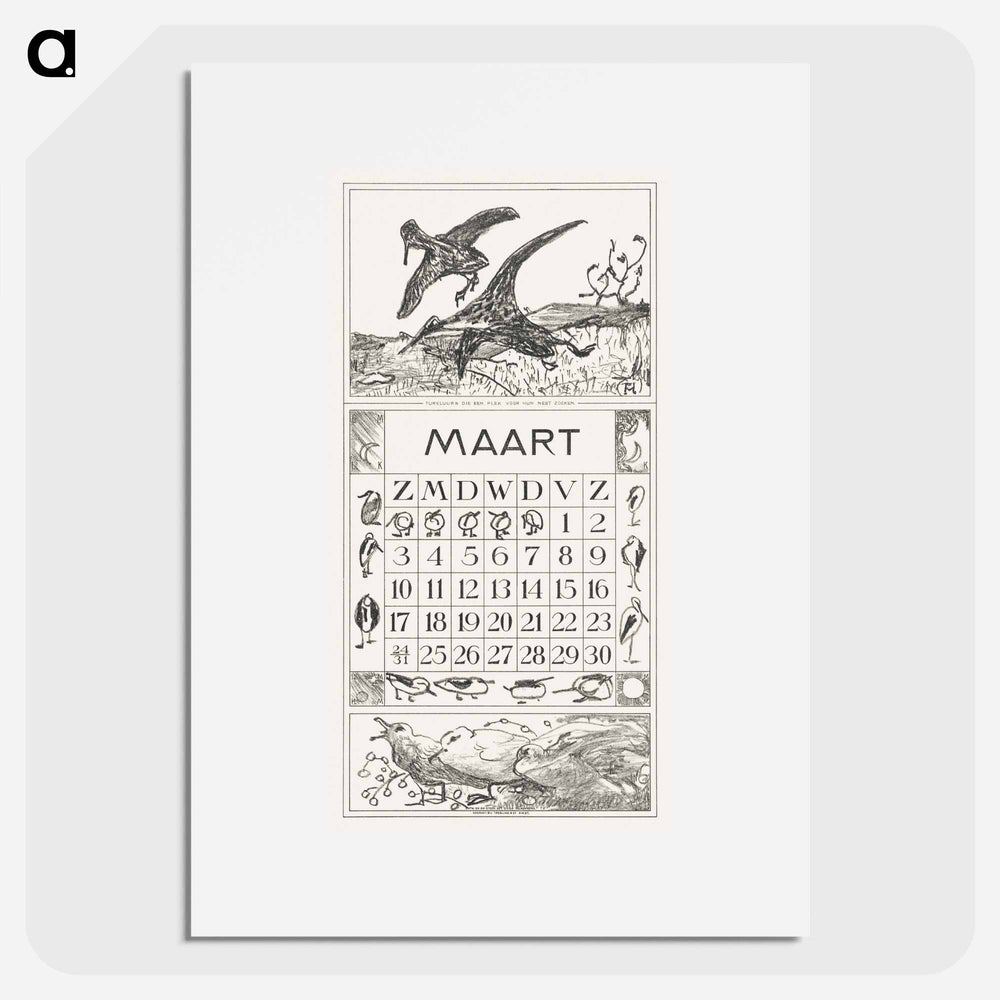 Calendar with flowers - Theo van Hoytema Poster.