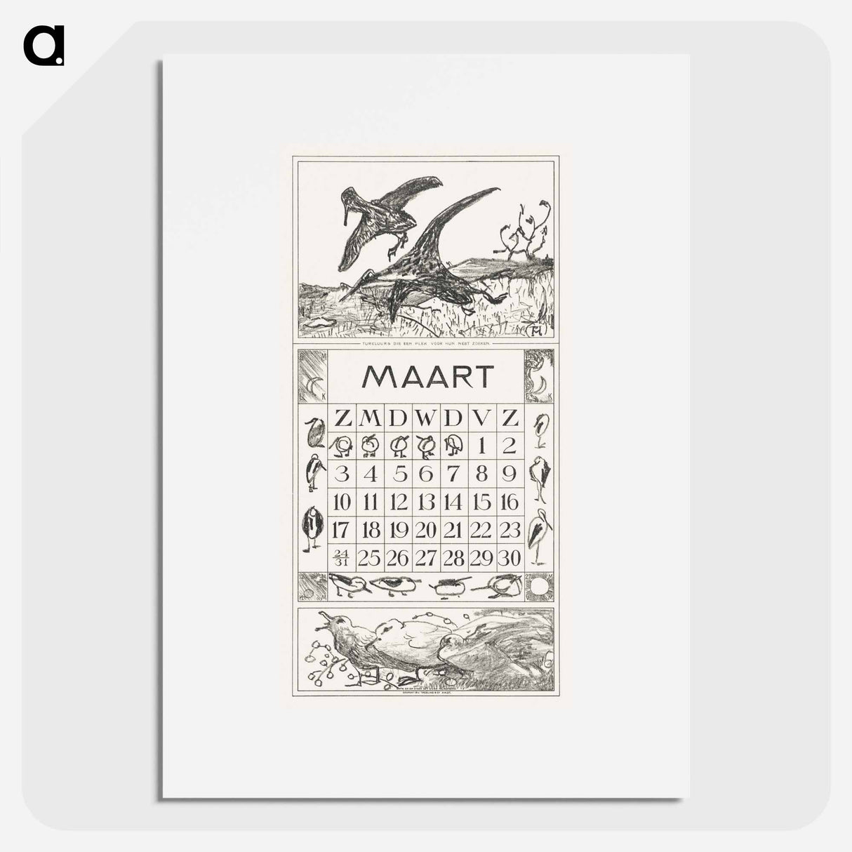 Calendar with flowers - Theo van Hoytema Poster.