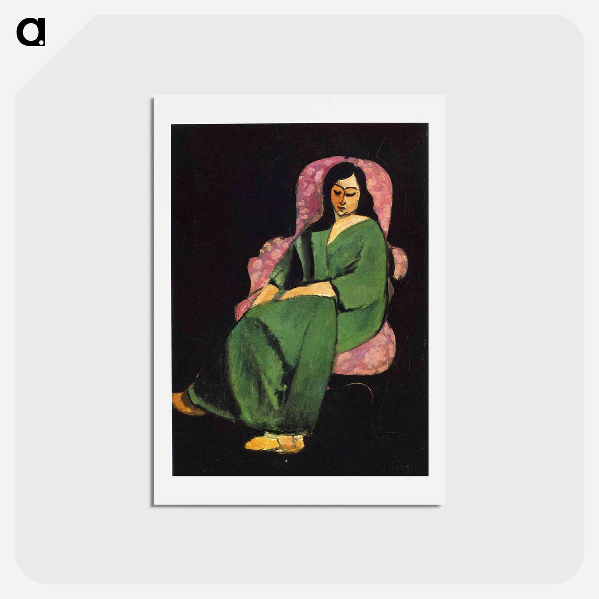 アートポストカード-Lorette in a Green Robe against a Black Background - アンリ マティス Postcard.