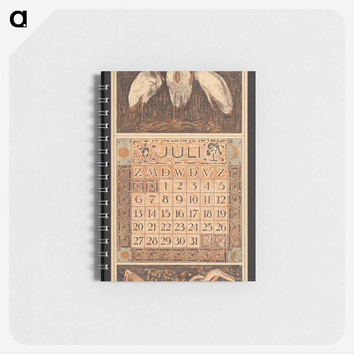 Kalenderblad voor juli 1913 met drie lepelaars - テオ ヴァン ホイテマ Memo.