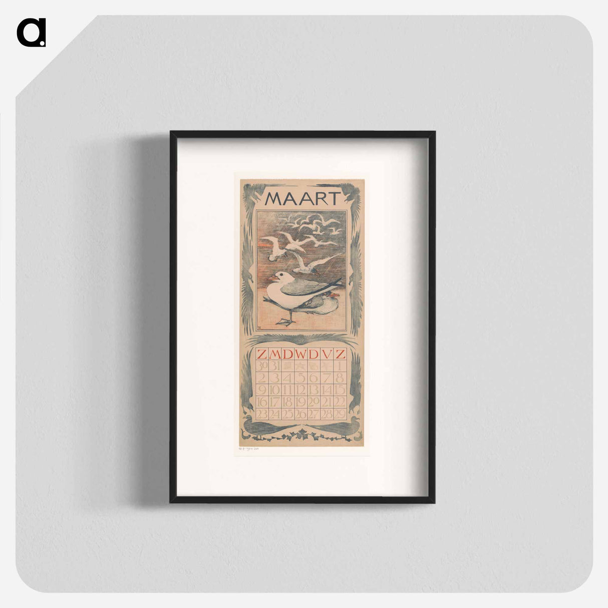 Calenderblad maart met meeuwen - Theo van Hoytema Poster.