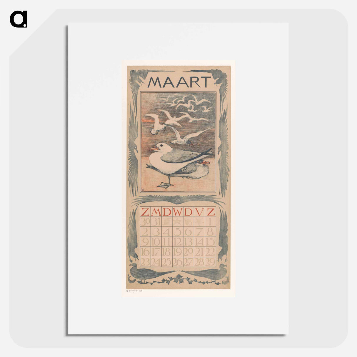 Calenderblad maart met meeuwen - Theo van Hoytema Poster.