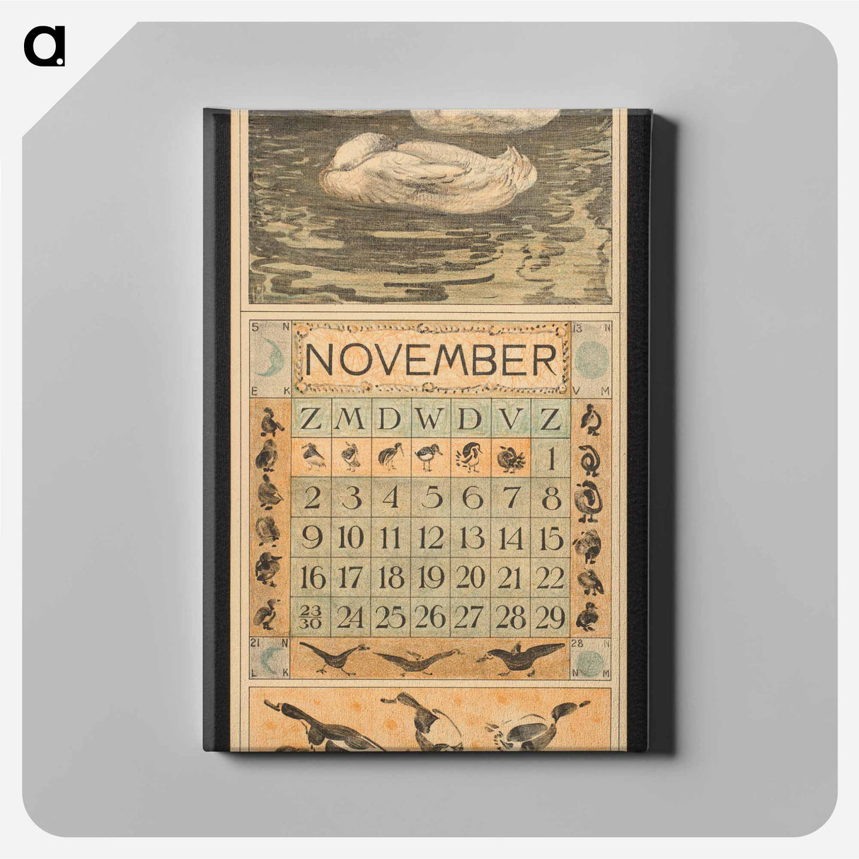 Kalenderblad voor november 1913 met drie op het water slapende eenden - テオ ヴァン ホイテマ Canvas.
