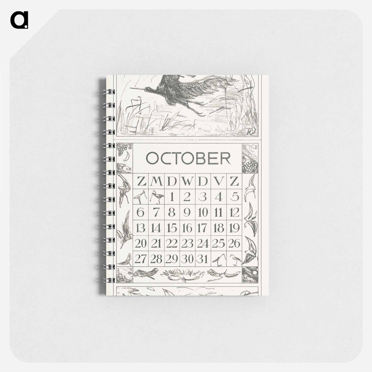 Kalenderblad oktober met trekvogels - テオ ヴァン ホイテマ Memo.