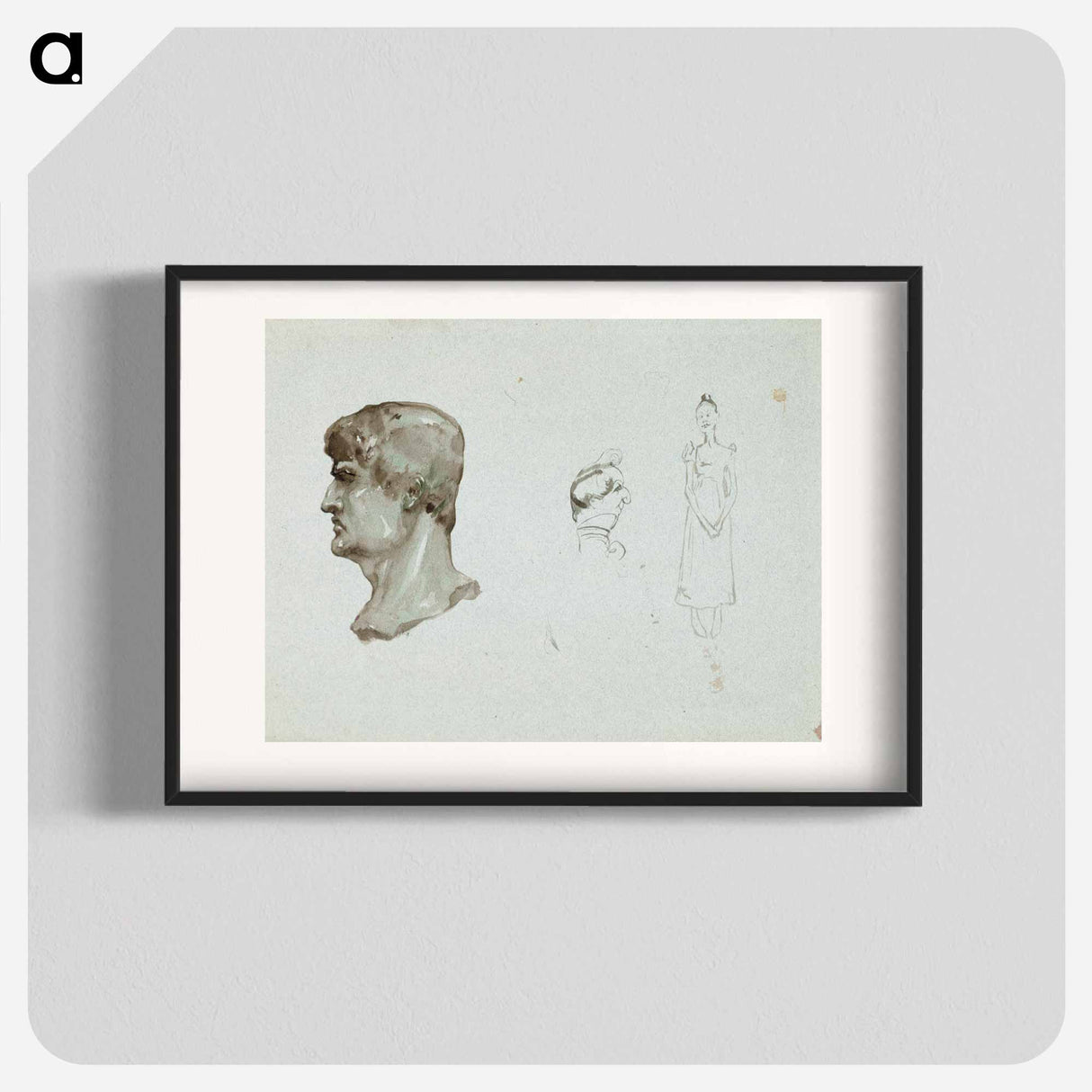 A roman head and a caricature of a man and a woman - アルバート エーデルフェルト Poster.