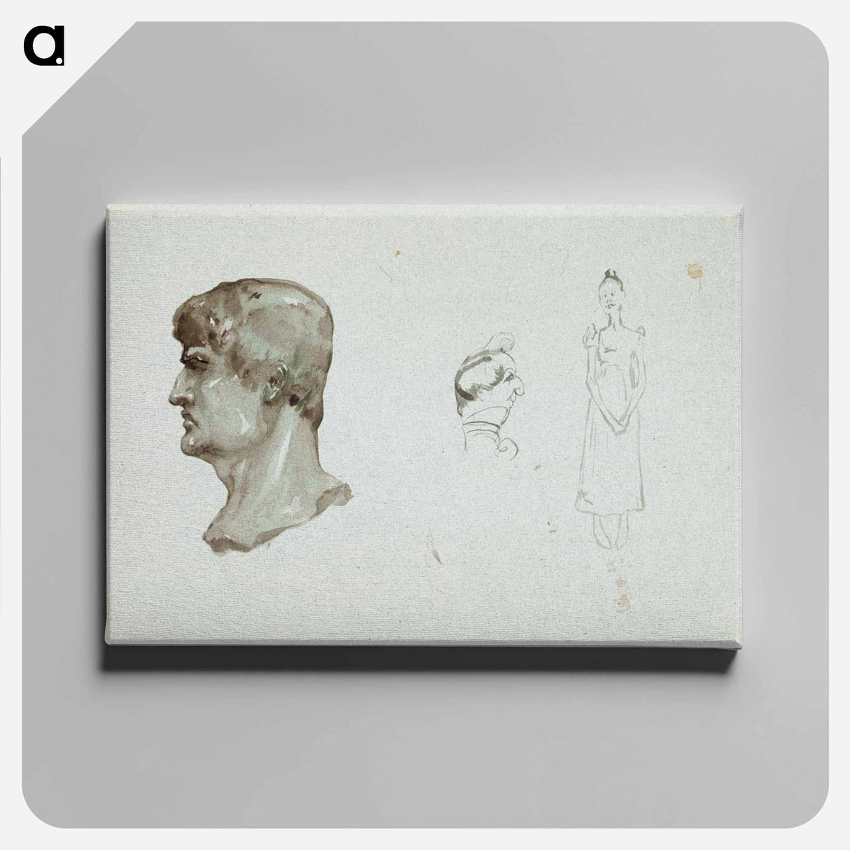 A roman head and a caricature of a man and a woman - アルバート エーデルフェルト Canvas.