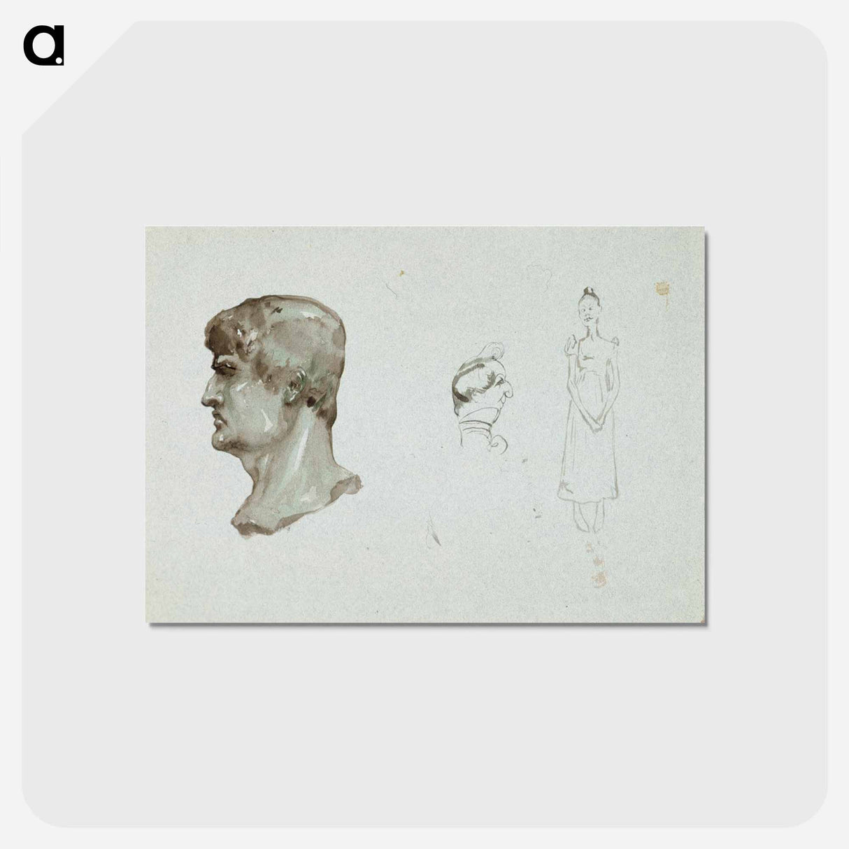 アートポストカード-A roman head and a caricature of a man and a woman - アルバート エーデルフェルト Postcard.