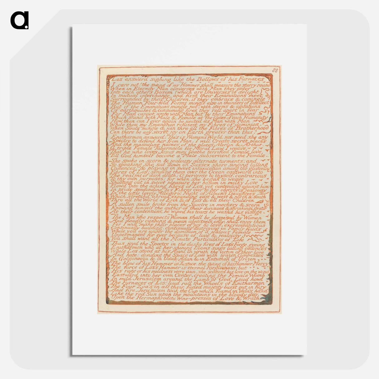 アートポスター-Jerusalem, Plate 88, "Los answerd sighing...." - ウィリアム ブレイク Poster.
