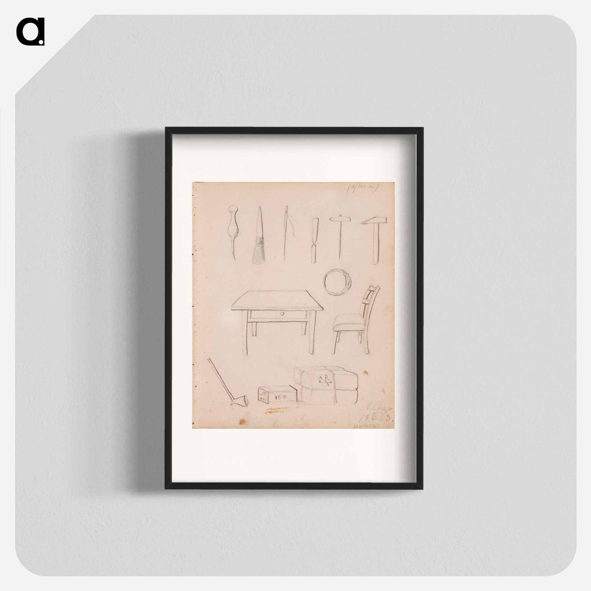 Työkaluja ; sormus ; pöytä ja tuoli ; paketteja - アルバート エーデルフェルト Poster.