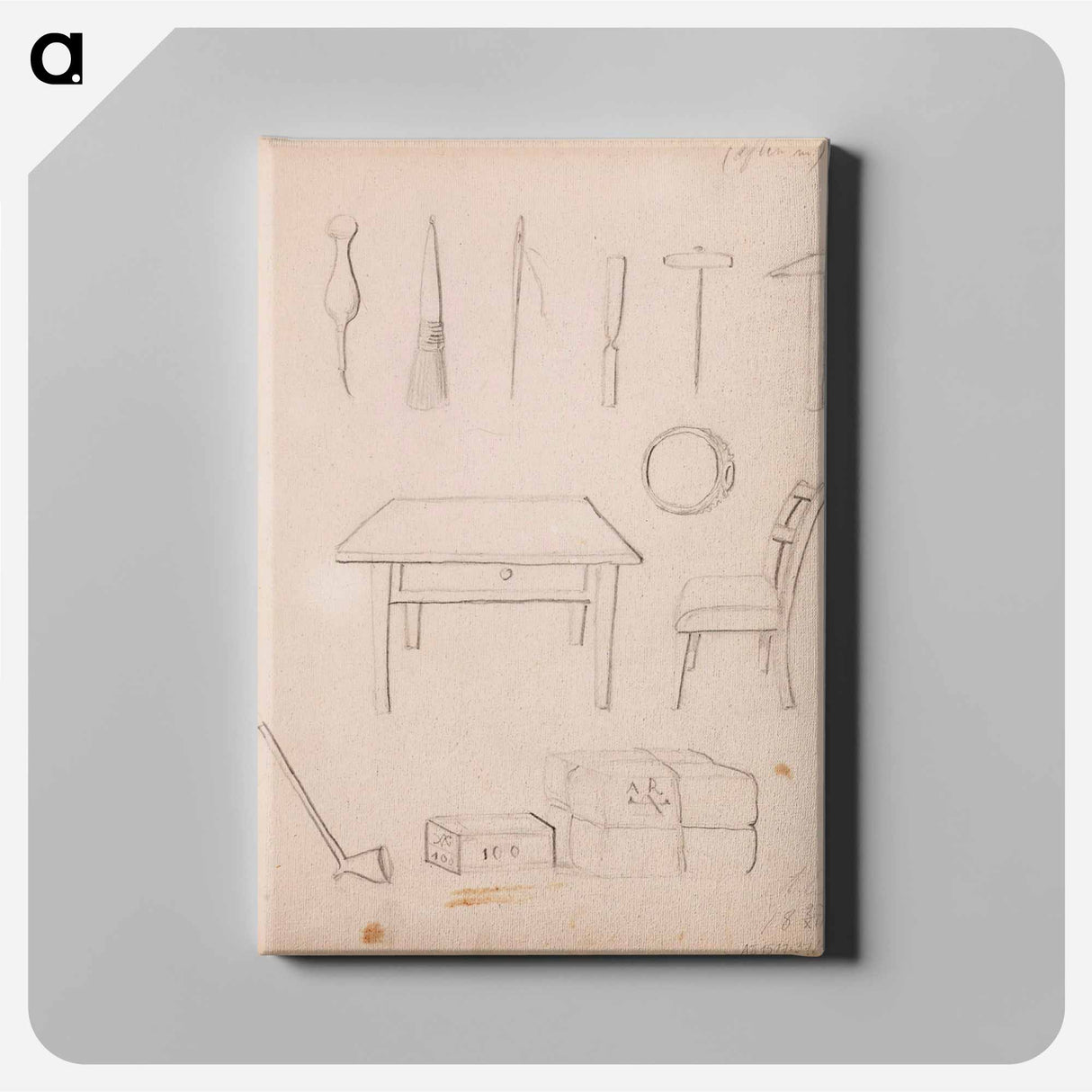 Työkaluja ; sormus ; pöytä ja tuoli ; paketteja - アルバート エーデルフェルト Canvas.