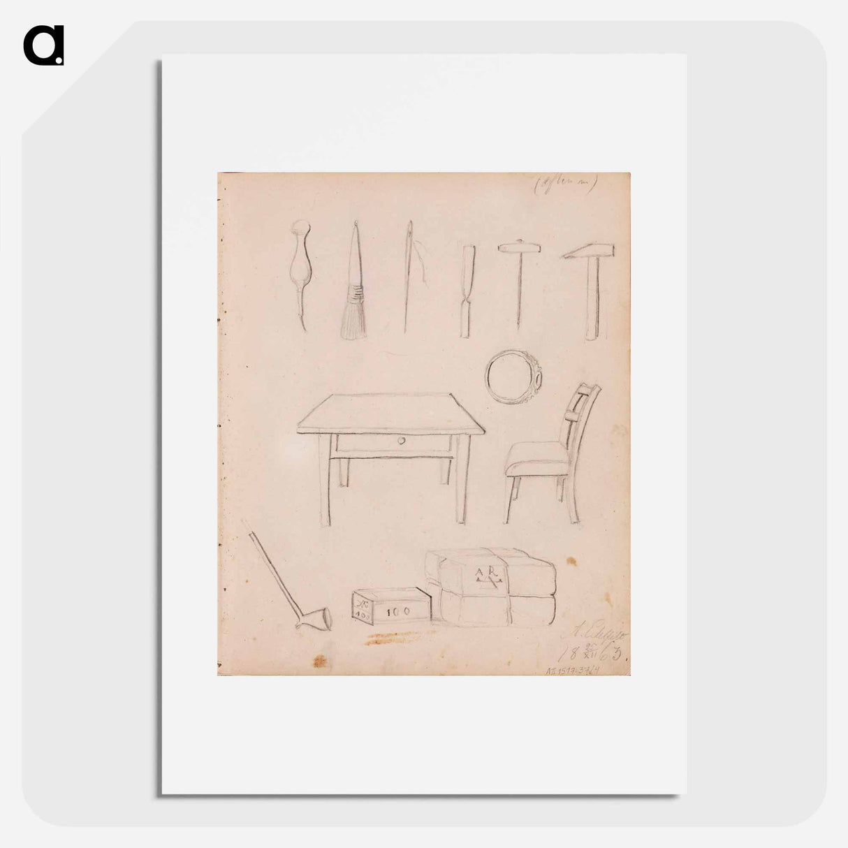 Työkaluja ; sormus ; pöytä ja tuoli ; paketteja - アルバート エーデルフェルト Poster.