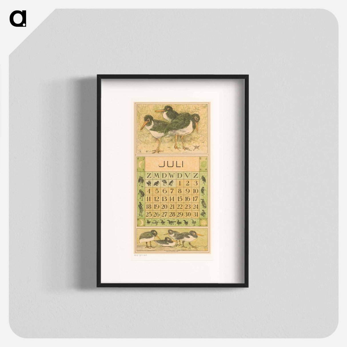 Kalenderblad juli met scholeksters - テオ ヴァン ホイテマ Poster.