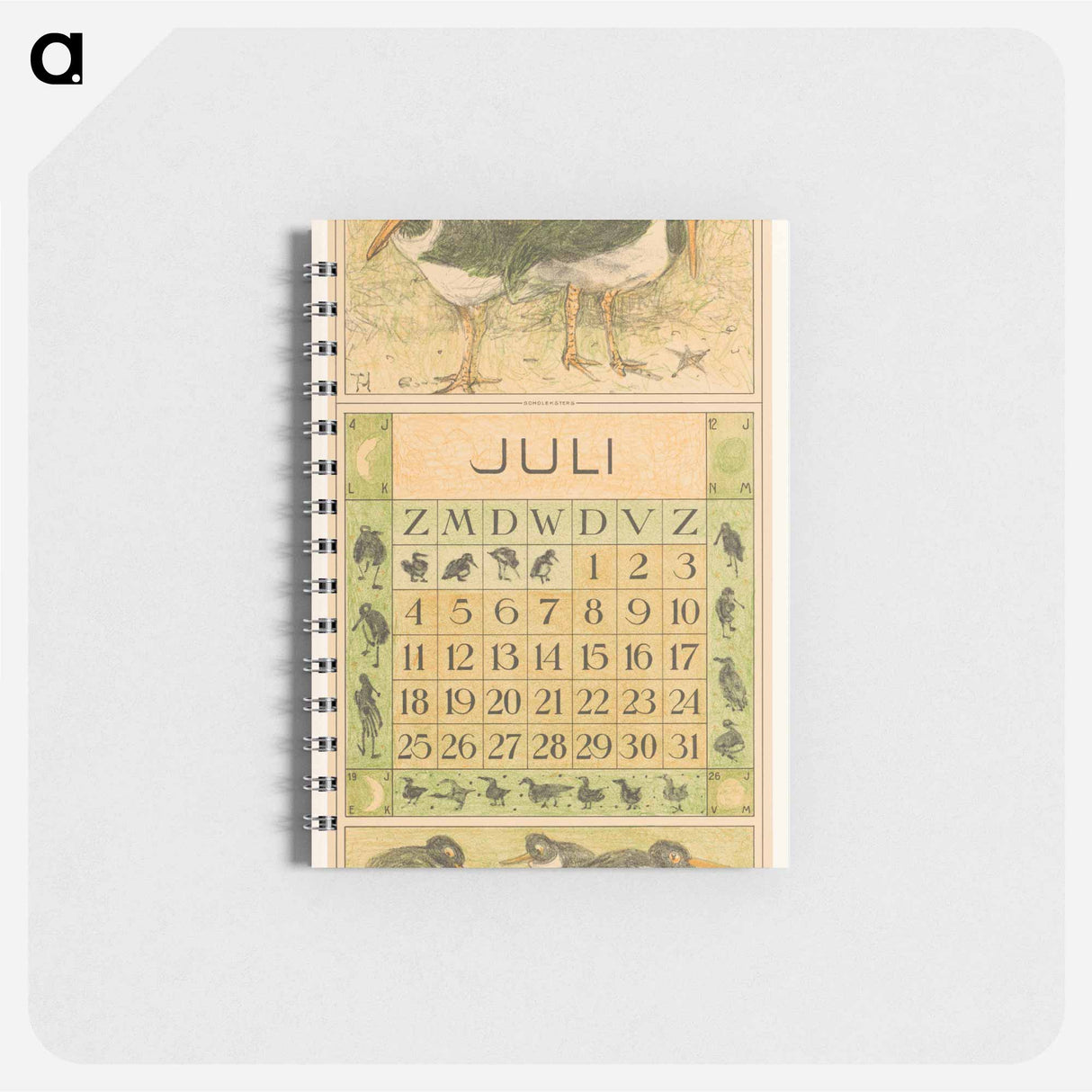 Kalenderblad juli met scholeksters - テオ ヴァン ホイテマ Memo.