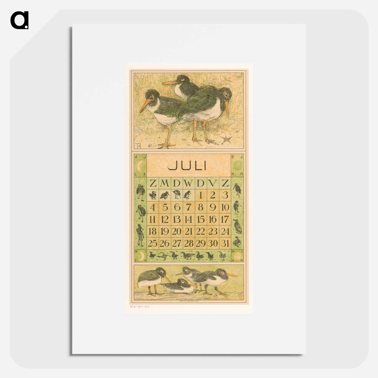 Kalenderblad juli met scholeksters - テオ ヴァン ホイテマ Poster.