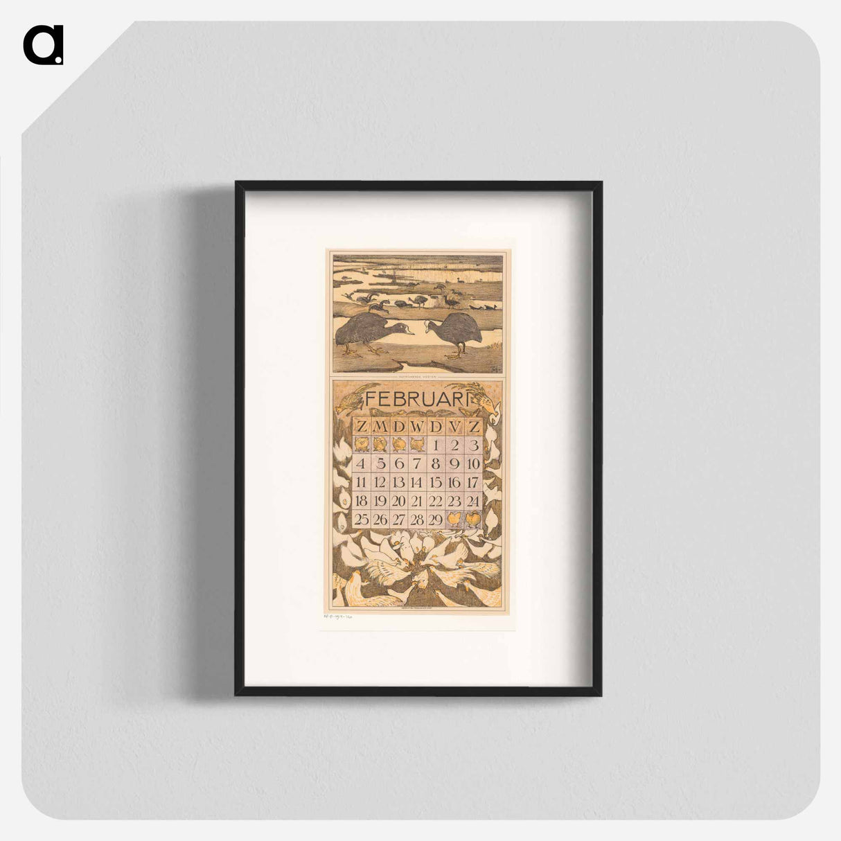 Kalenderblad februari met meerkoeten - テオ ヴァン ホイテマ Poster.
