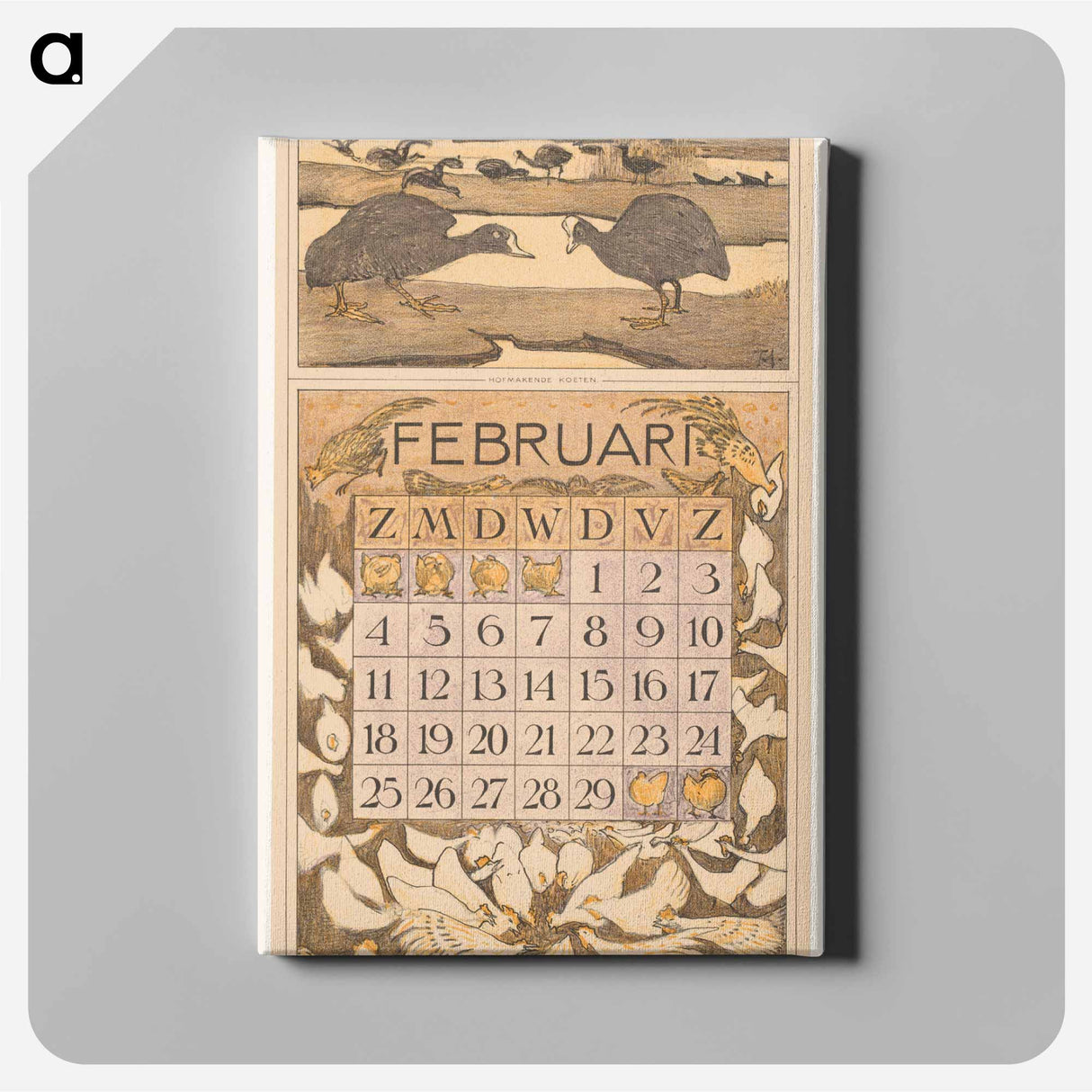 February calendar with flowers - Theo van Hoytema Canvas.