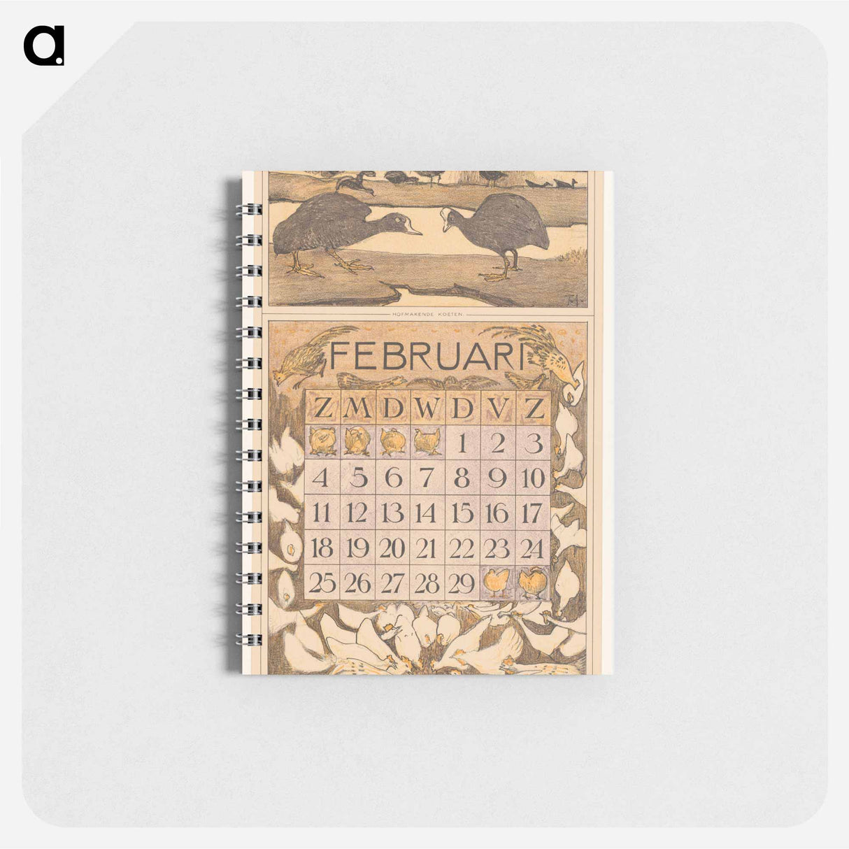 Kalenderblad februari met meerkoeten - テオ ヴァン ホイテマ Memo.