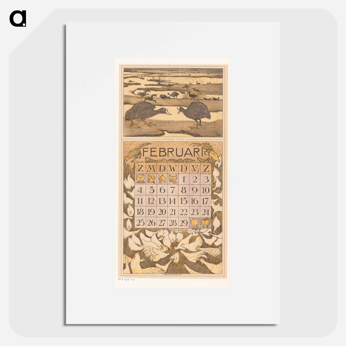 Kalenderblad februari met meerkoeten - テオ ヴァン ホイテマ Poster.