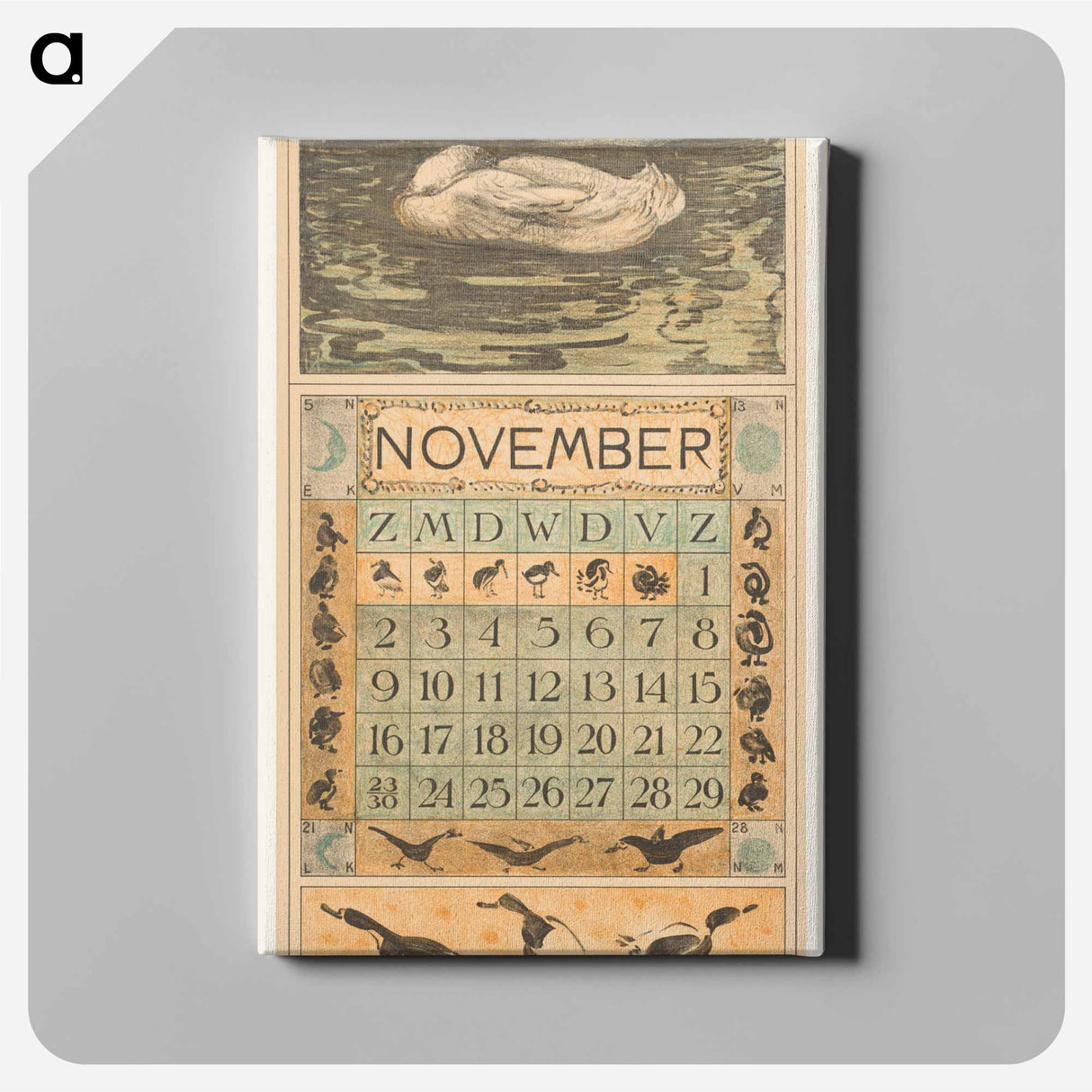 Kalenderblad november met drie slapende eenden - テオ ヴァン ホイテマ Canvas.