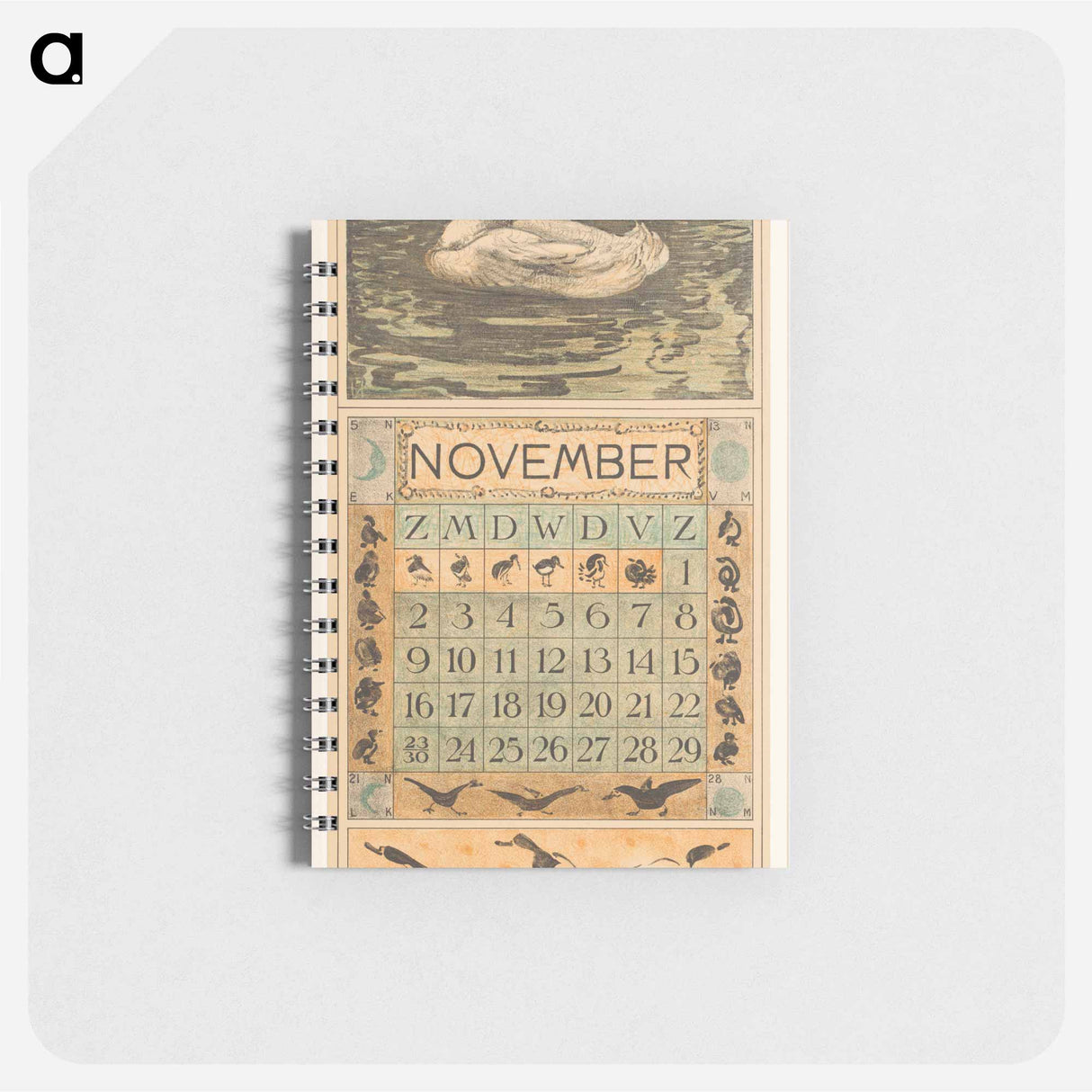 Kalenderblad november met drie slapende eenden - テオ ヴァン ホイテマ Memo.