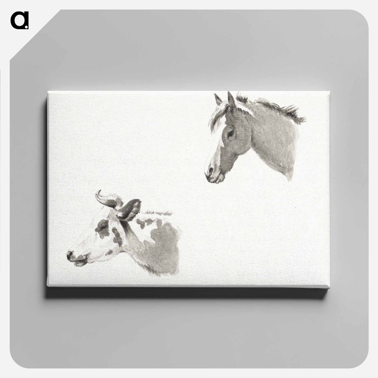 アートパネル-Head of a horse and the head of a cow - ジャン ベルナール Canvas.