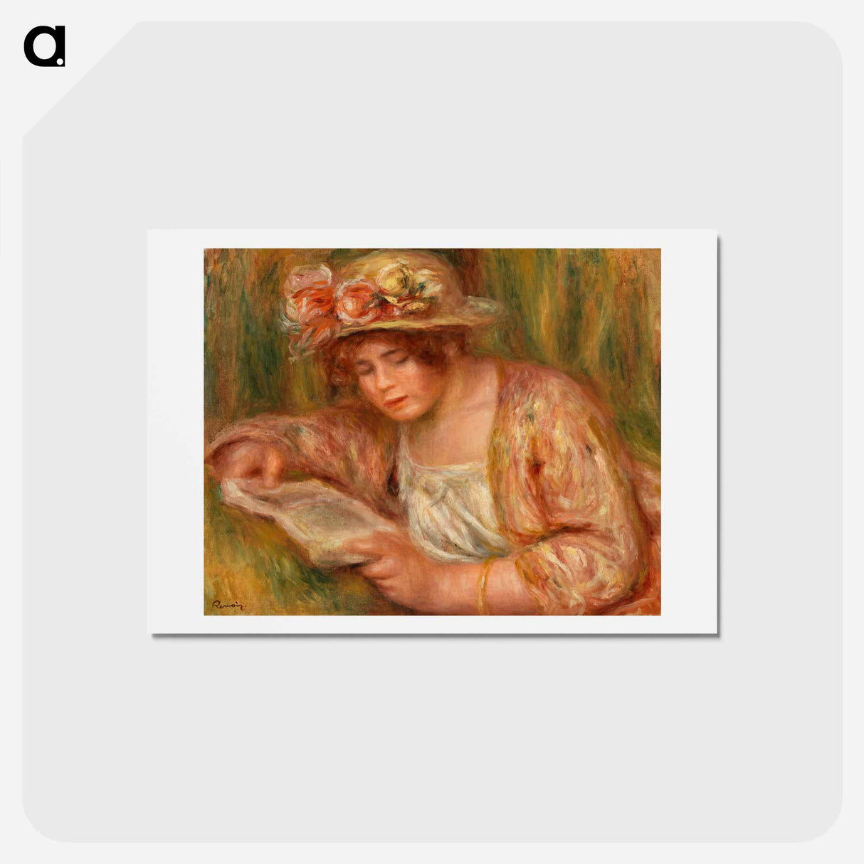 アートポストカード-Andrée in a Hat, Reading - ピエール オーギュスト ルノワール Postcard.