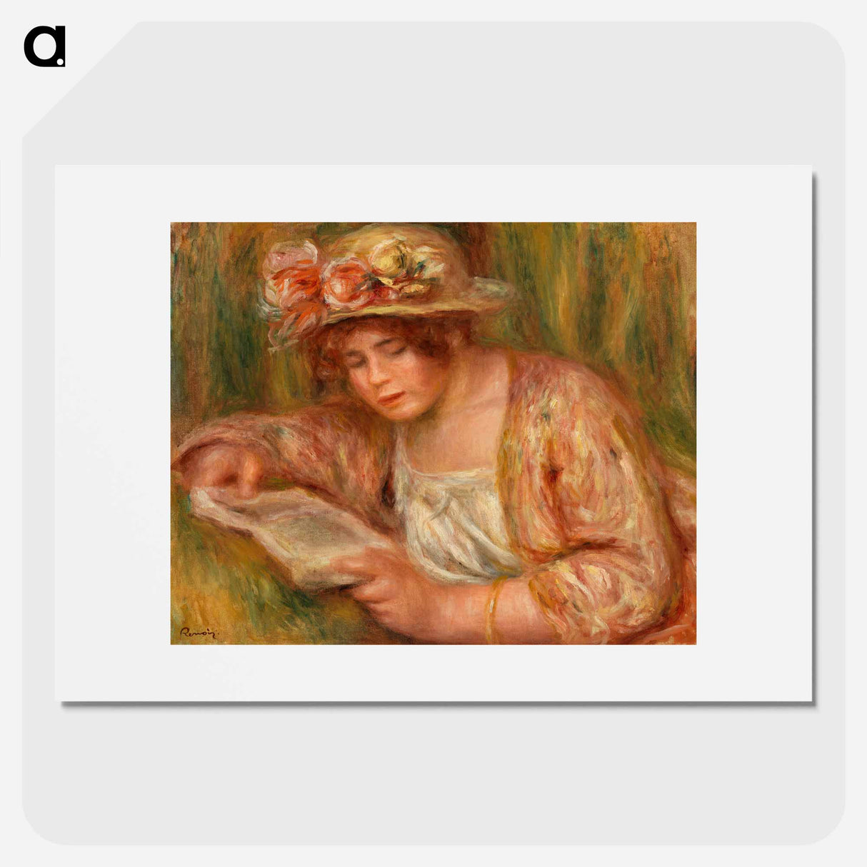 アートポスター-Andrée in a Hat, Reading - ピエール オーギュスト ルノワール Poster.