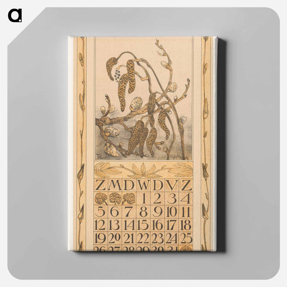 Calendar background with old flowers - Theo van Hoytema Canvas.