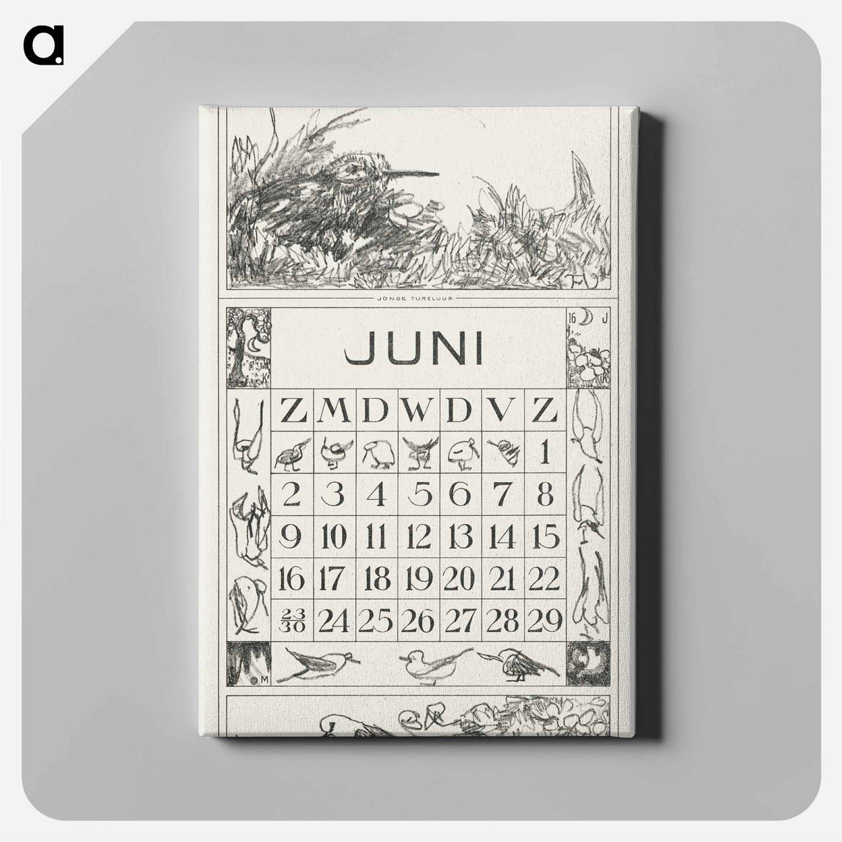 Kalenderblad juni met tureluur in het gras - テオ ヴァン ホイテマ Canvas.