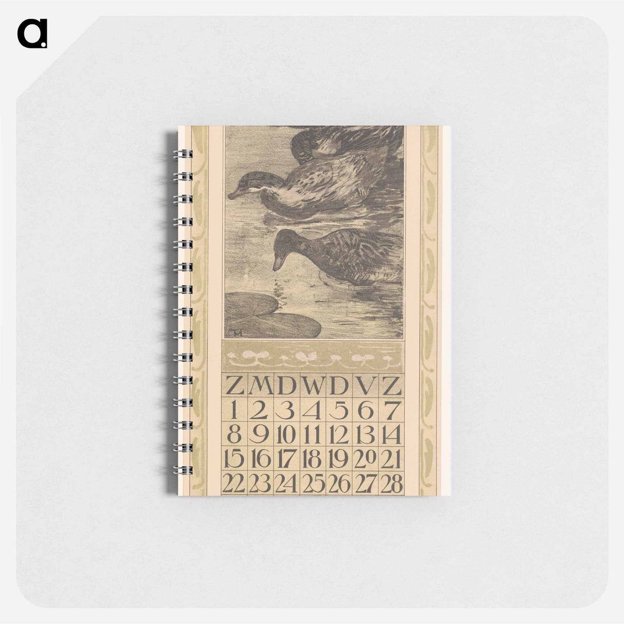 Kalenderblad augustus met drie zwemmende eenden - テオ ヴァン ホイテマ Memo.