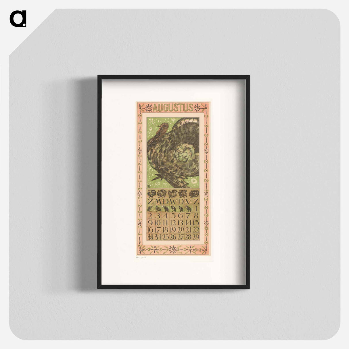 Kalenderblad augustus met kalkoen - テオ ヴァン ホイテマ Poster.