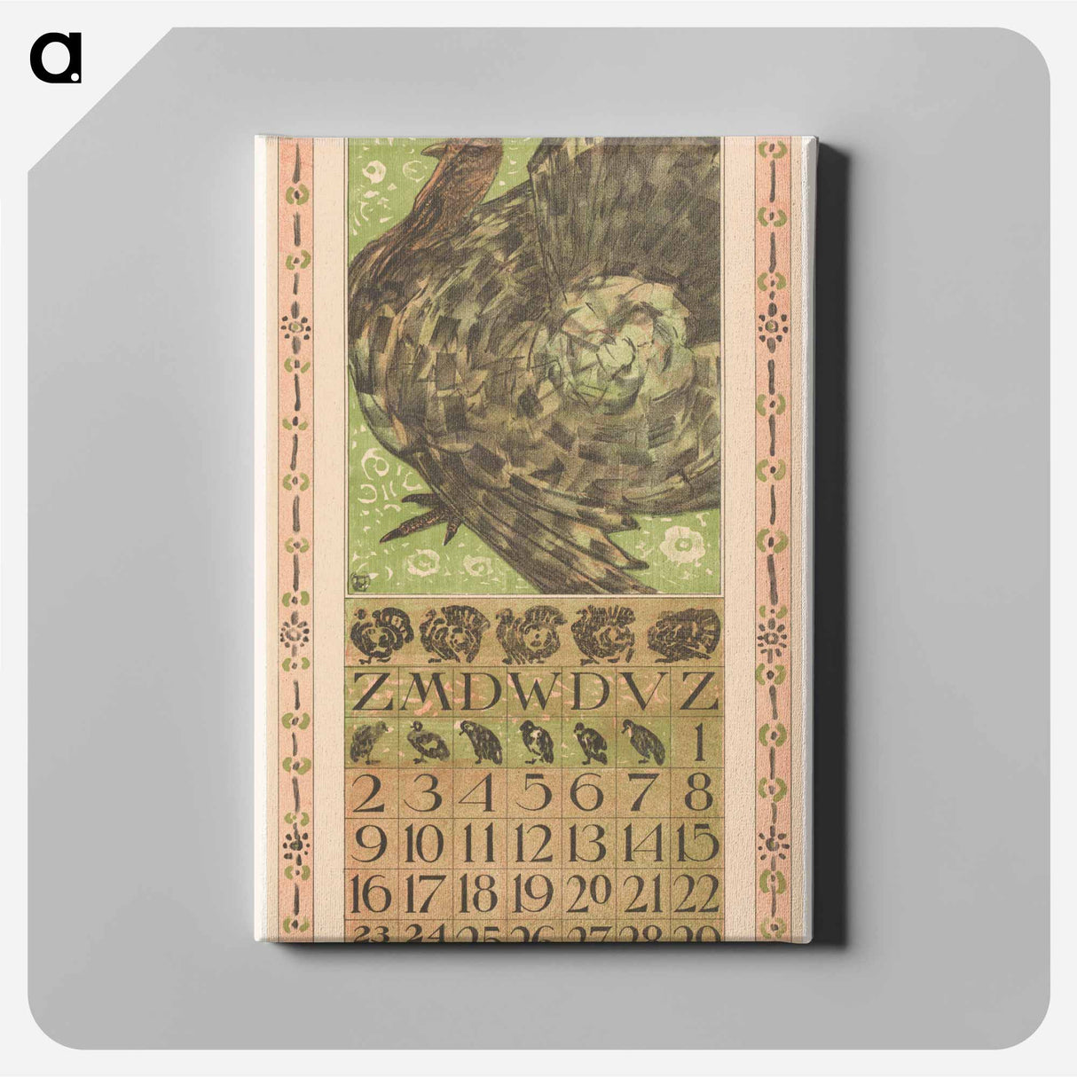 Calendarblad augustus met kalkoen - Theo van Hoytema Canvas.
