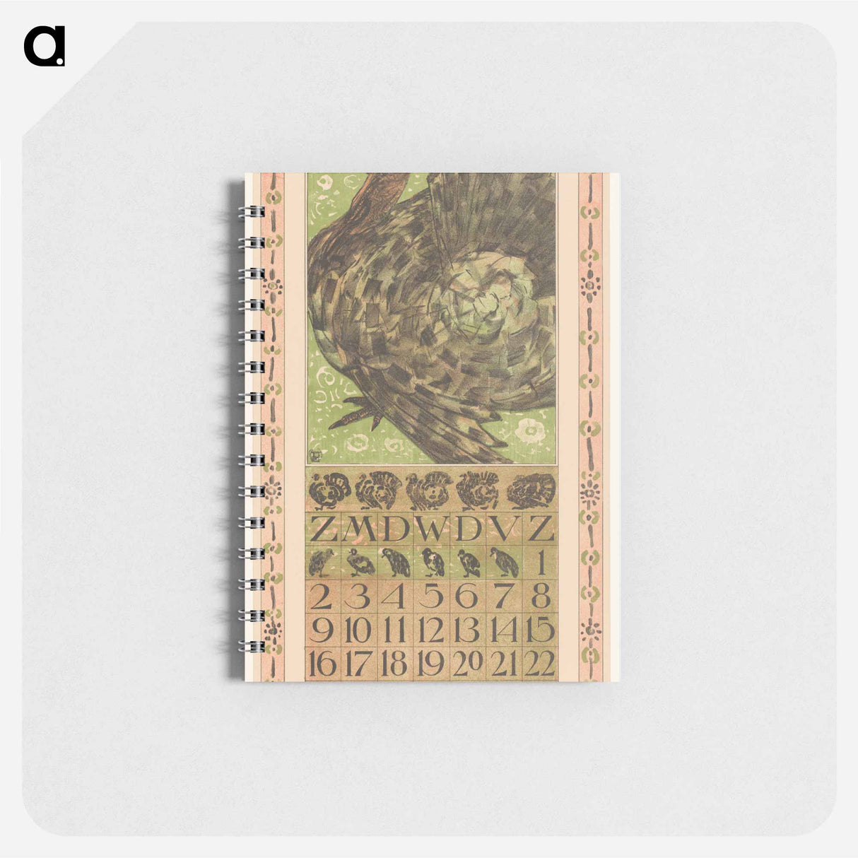 Kalenderblad augustus met kalkoen - テオ ヴァン ホイテマ Memo.