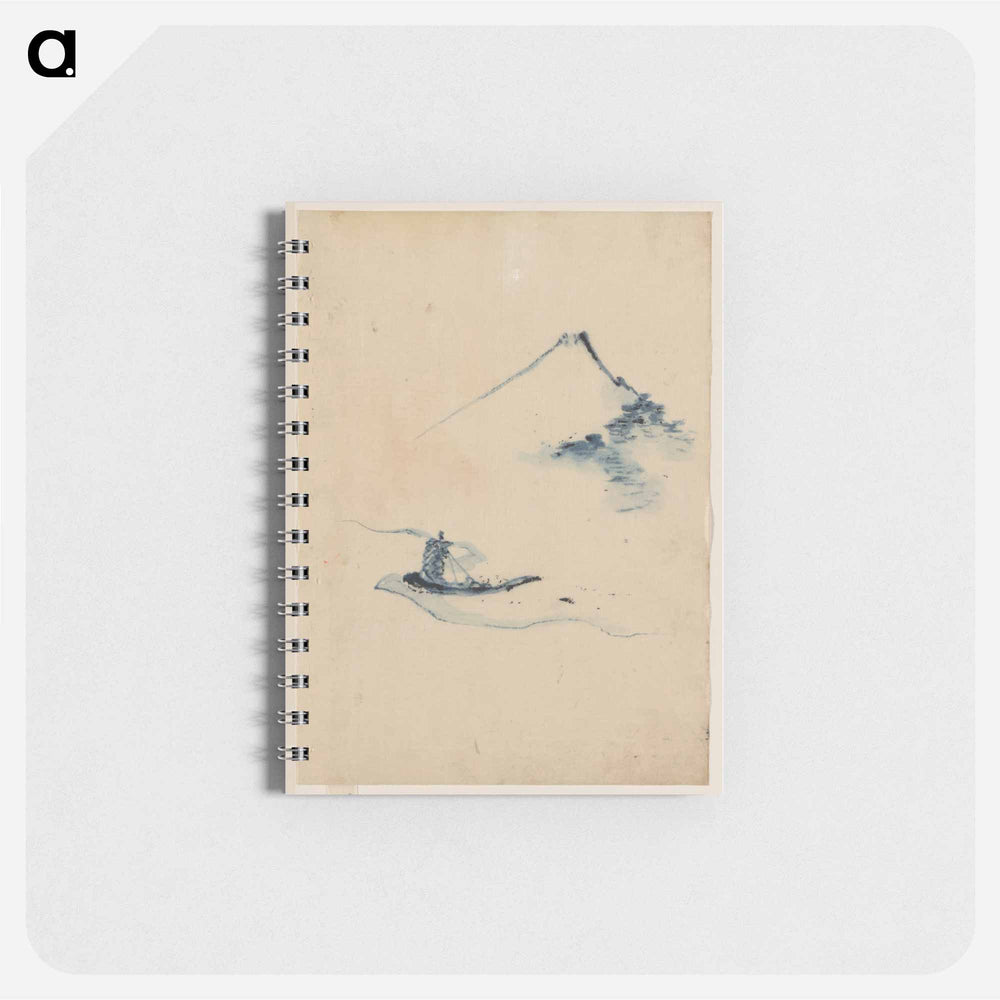 A Person in a Small Boat on a River with Mount Fuji in the Background - 葛飾 北斎 Memo.
