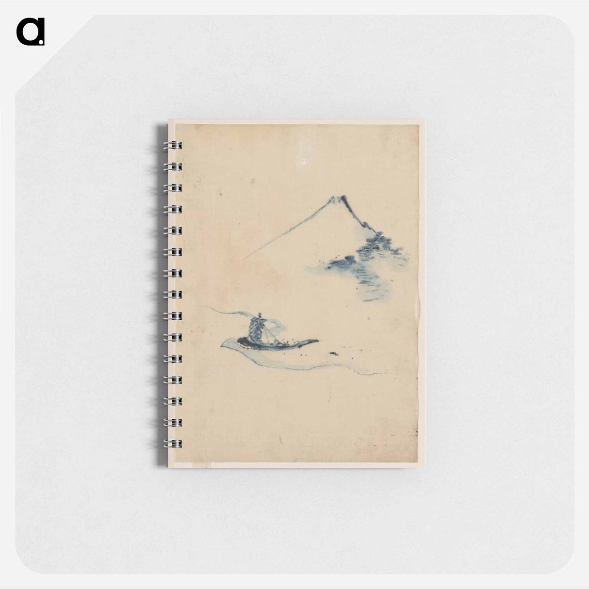 A Person in a Small Boat on a River with Mount Fuji in the Background - 葛飾 北斎 Memo.