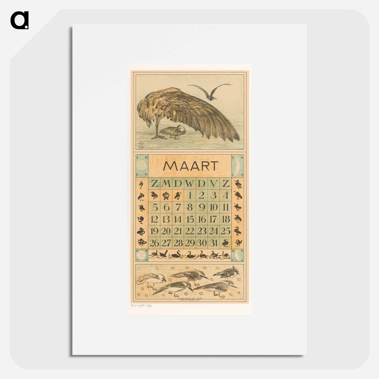 Calenderblad maart met wulp - Theo van Hoytema Poster.