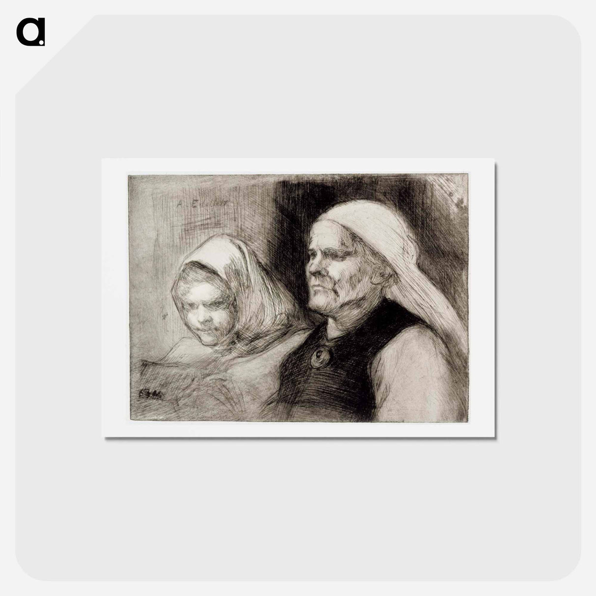 Ruokolahden eukko ja tyttö - アルバート エーデルフェルト Postcard.