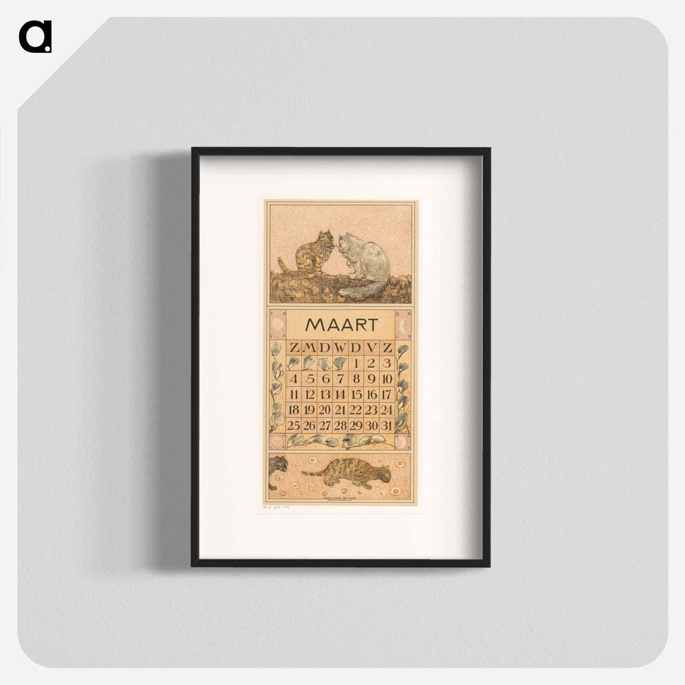 Calendar background with twee katten - Theo van Hoytema Poster.