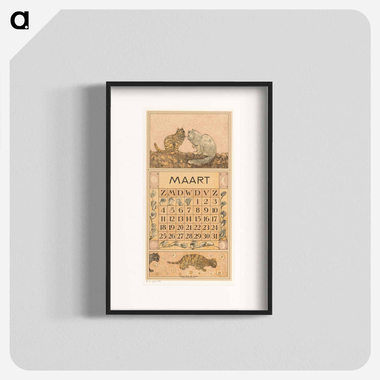 Calendar background with twee katten - Theo van Hoytema Poster.