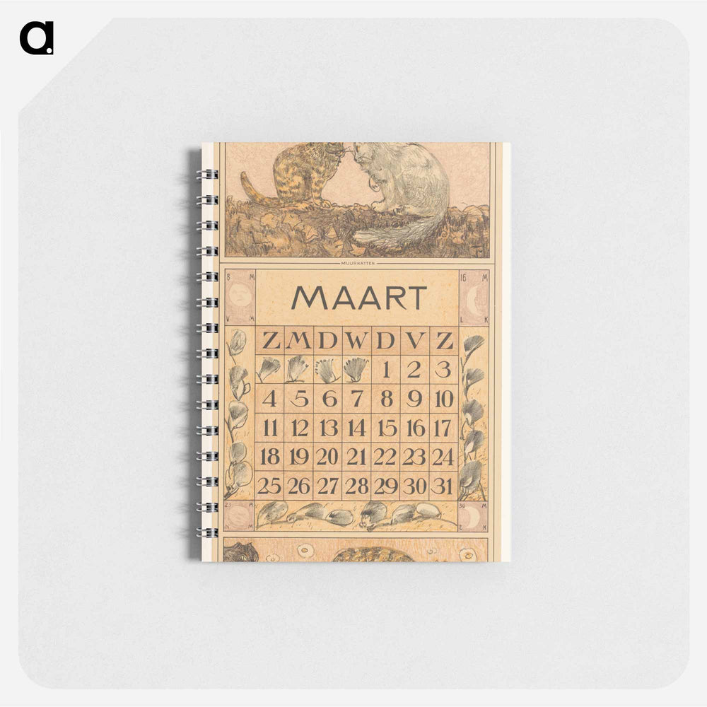 Kalenderblad maart met twee katten - テオ ヴァン ホイテマ Memo.