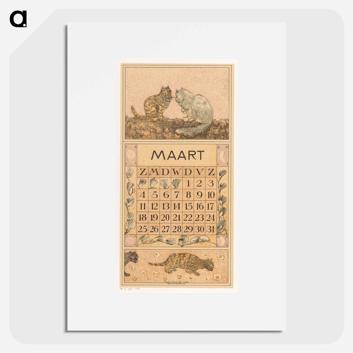 Calendar background with twee katten - Theo van Hoytema Poster.